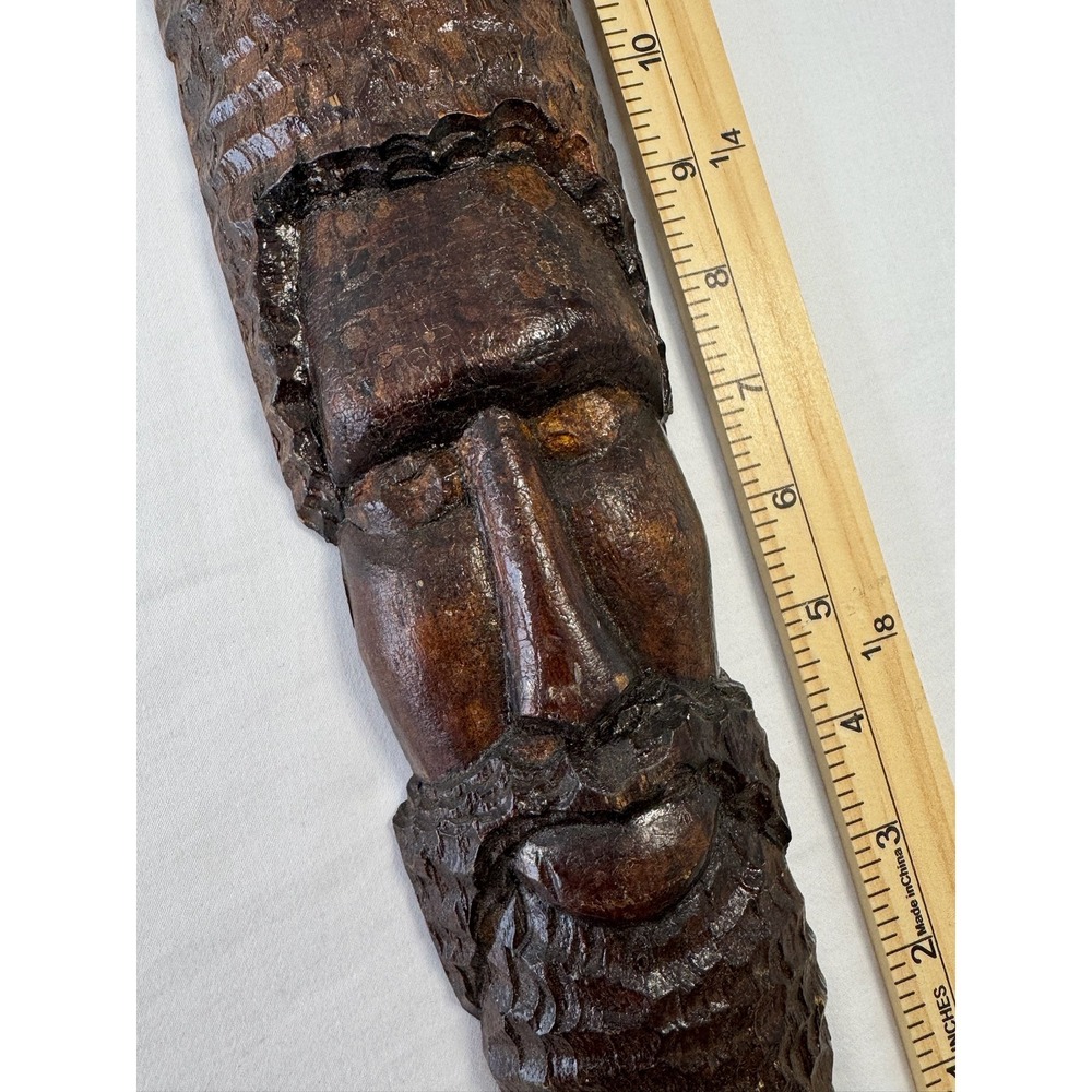 Vintage Hand Carved Wood Bearded Man Wall Art Folk Art Sculpture 16 Inch